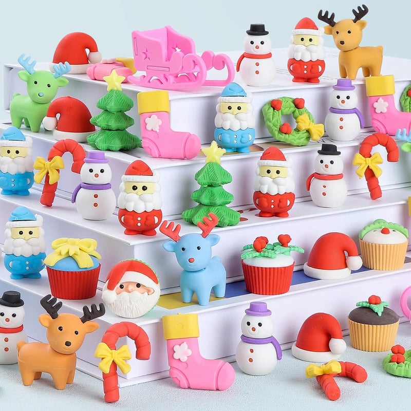 Kleeblatt 3D Assemblable Christmas Erasers 45 PCS - Santa Claus, Reindeer, Snowman, Christmas Tree Creative Gifts for Children - Image 1